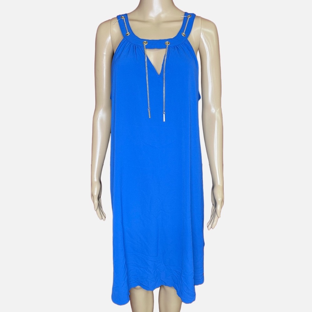 Mlle Gabrielle Blue Shift Chain Midi Dress Size XL
